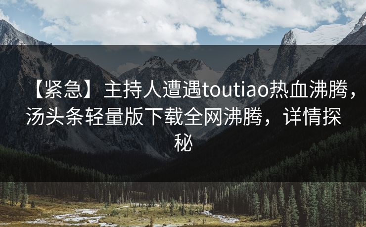 【紧急】主持人遭遇toutiao热血沸腾，汤头条轻量版下载全网沸腾，详情探秘