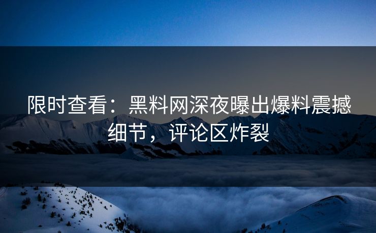 限时查看：黑料网深夜曝出爆料震撼细节，评论区炸裂