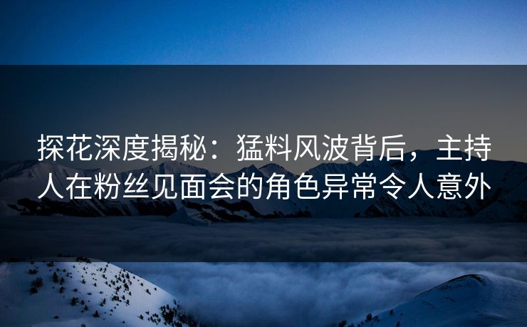 探花深度揭秘：猛料风波背后，主持人在粉丝见面会的角色异常令人意外