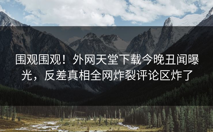 围观围观！外网天堂下载今晚丑闻曝光，反差真相全网炸裂评论区炸了